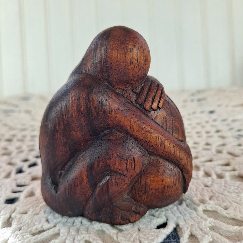 Hand-Carved Wood "Embrace" Small Sculpture